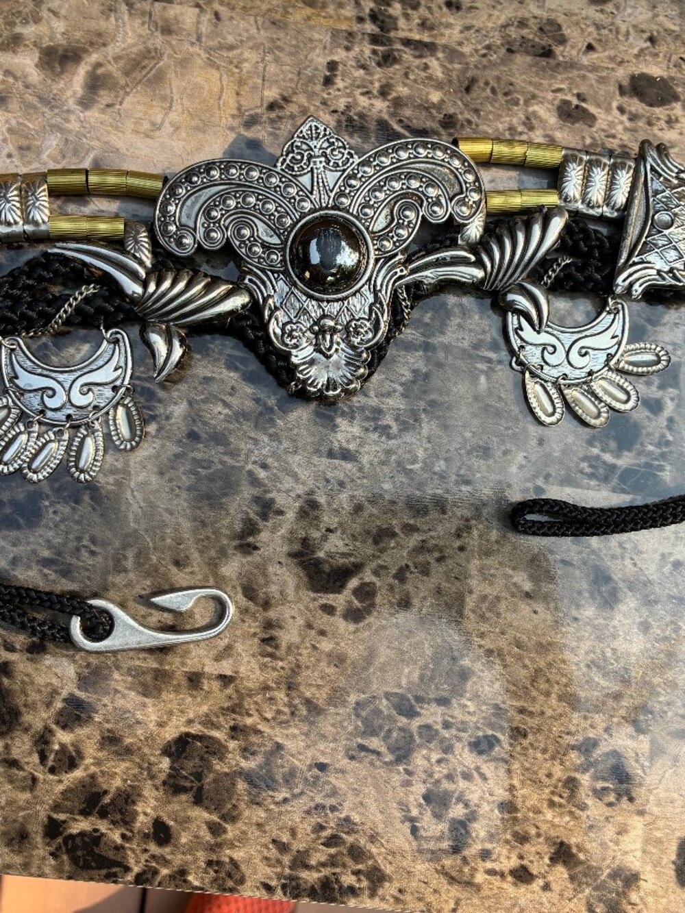 Decorative Mixed Material Waist Belt  Corded Silver Gold Black